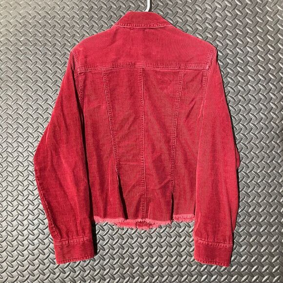 So GSJ Red Corduroy Button Up Distressed Casual Wear Jacket Women's Size‎ Large - Picture 2 of 8